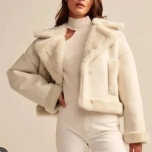 Abercrombie & Fitch white leather shearling Jacket